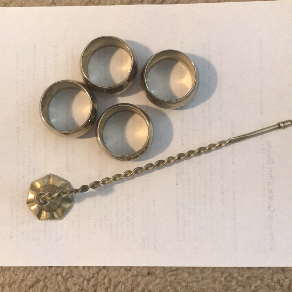 Vintage brass candle snuffer and  napkin rings